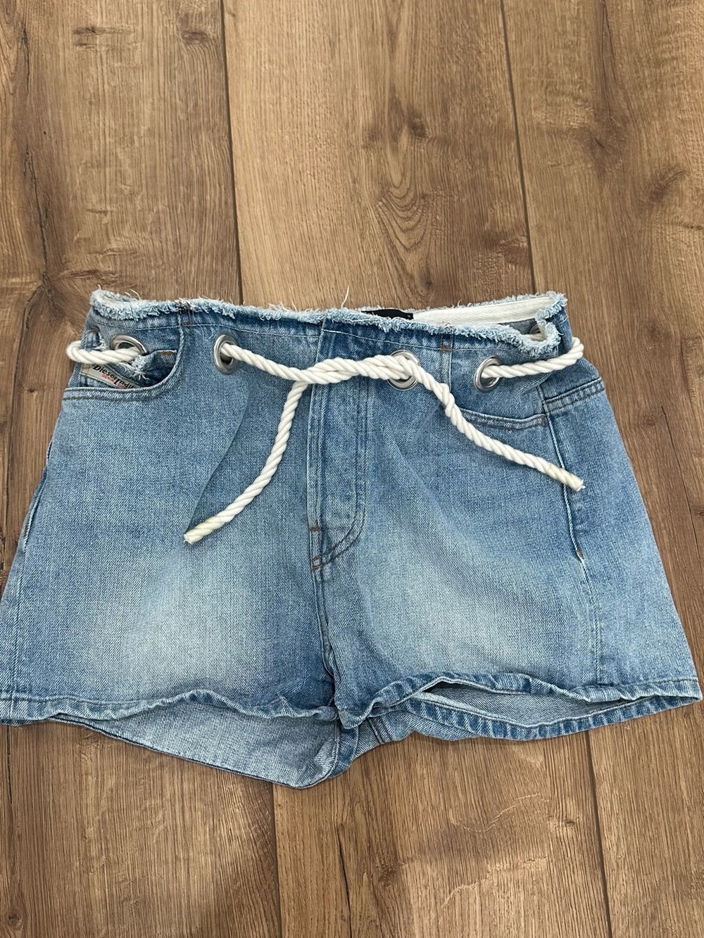 Diesel Light Blue Denim Shorts with Rope Waist